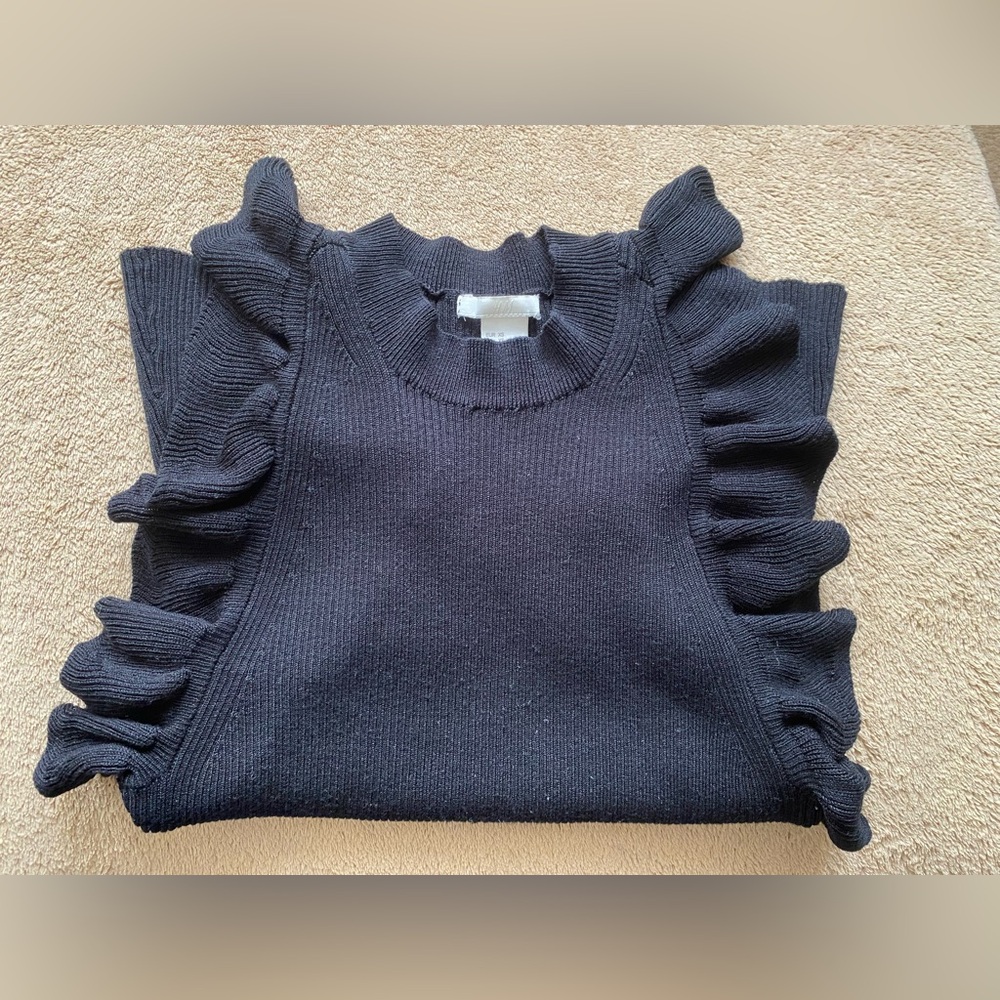 H&M Black Ribbed Racerback Ruffle Tank Top - Size XS - EUC - Picture 2 of 10